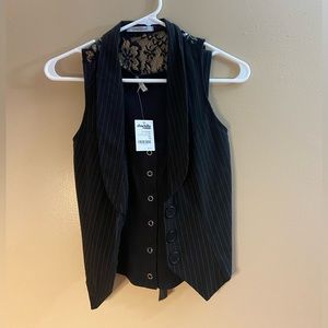 NWOT Black Gold Collared Halter Neck Vest Button Up Crop Top Small Sans Souci